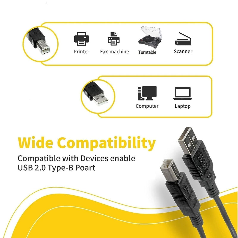(10-Pack) USB A to B Printer Cable 10-ft., High Speed Scanner Printer Cord Compatible for HP Canon Dell Epson Brother Lexmark Xerox Samsung Piano DAC, Etc (10-Feet) 10-Feet