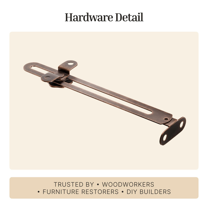 6" Antique Copper Adjustable Friction Lid Stay | Pack of 4 | Right or Left Hand | with Knob for Adjustment | Lid Support Hinge for Antique Furniture | TT4-SAC-4