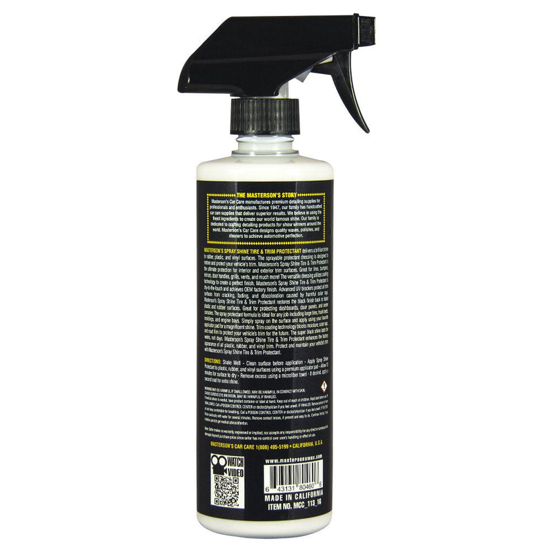 MASTERSON'S CAR CARE MCC_113_16 Spray Shine Tire & Trim Protectant - Ultra Gloss Coating for Rubber Plastic Vinyl - UV Solar Blockers Protectant Surfaces (16 oz.) 16 Ounce (Pack of 1)