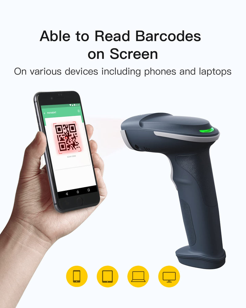 Inateck QR Barcode Scanner, 2D Wireless Barcode Scanner, 3 in 1 Barcode Reader, Screen Scanning, BCST-54 Blue Blue-BCST54 With Smart Base