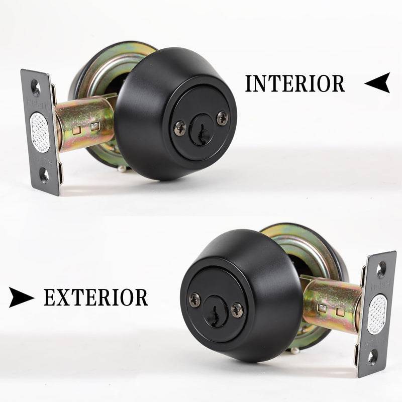Double keyed Deadbolt Lock - Keyed on Both Sides, 2-Way Adjustable Cylinder Deadbolt (Privacy/Passage), Satin Stainless Steel(Black, Double Side) Black