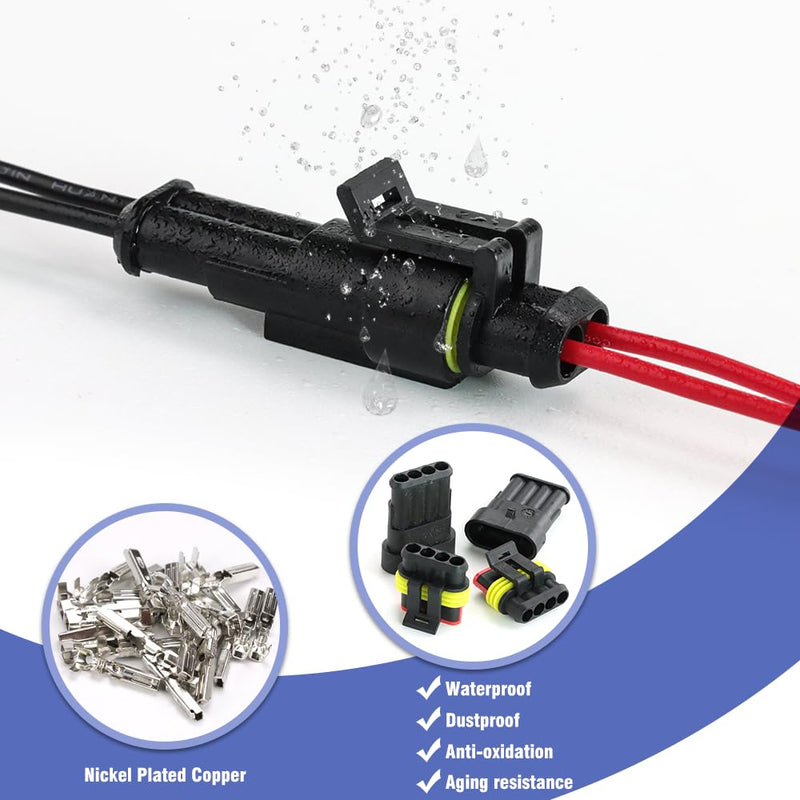 26 Sets 355Pcs Automotive Waterproof Wire Connectors - Male/Female 1/2/3/4 Pin - for Cars, Motorcycles & Boats - 22-16 AWG 355PCS Connectors