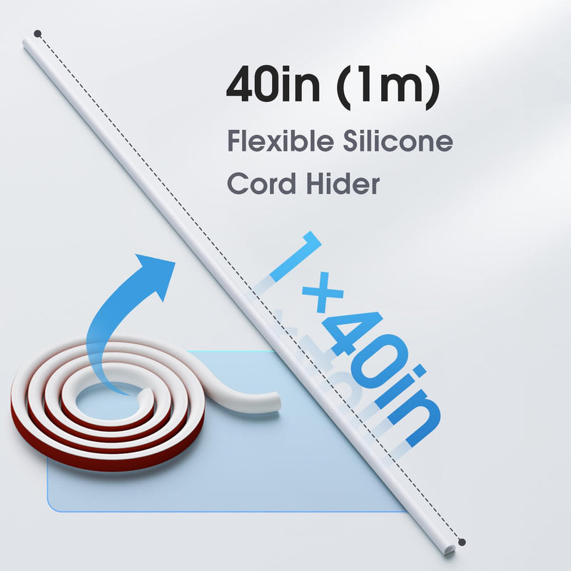Delamu 40in Flexible Cord Hider for Wall Mount TV, Self-Adhesive Cord Covers for 1 Wire on Wall, Silicone TV Cable Hider Wall, Wire Hider Wire Covers for Cords on Wall, 0.59''W x 0.4''H, White