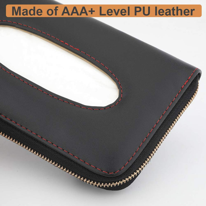 Car Tissue Holder, Sun Visor Tissue Holder, Car Visor Napkin Holder, PU Leather Backseat Tissue Case Holder for Car Vehicle with Zipper (Black) Black