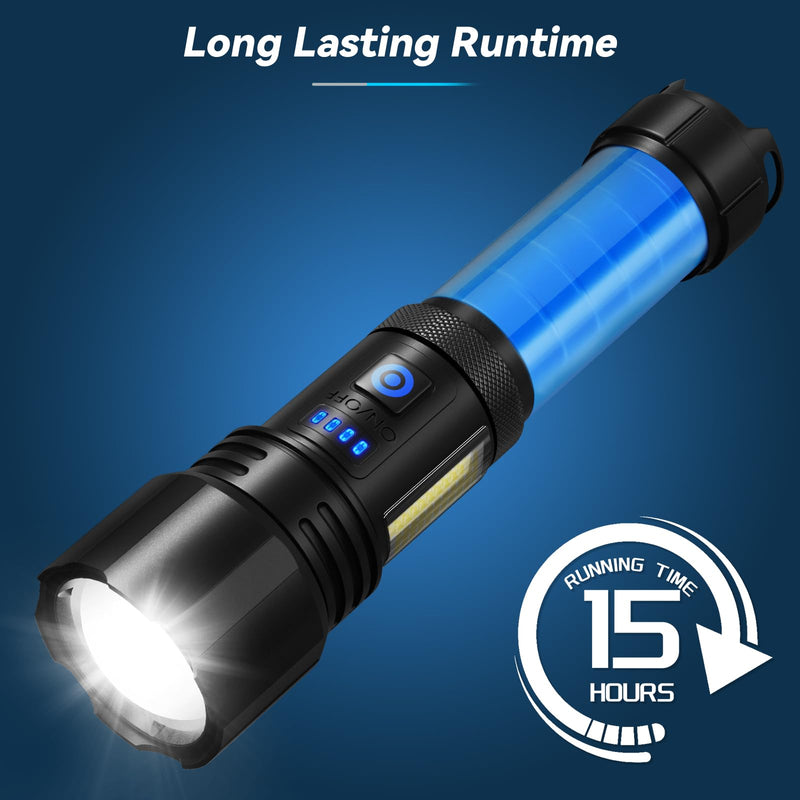 Flashlight Rechargeable Flashlights High Lumens, 99,000 LM Bright LED Flashlight Powered Flash Light, USB Rechargeable Flashlights & Waterproof Handheld Flash lights for Home Camping Hiking(2 Pack) Small