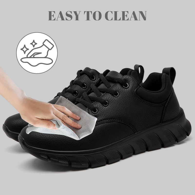 Mens Non Slip Work Shoes Waterproof Oil Resistant PU Leather Food Service Restaurants Kitchen Chef Shoes Comfortable Walking Sneakers Lightweight Casual Zapatos de Trabajo para Hombres 12 A All Black