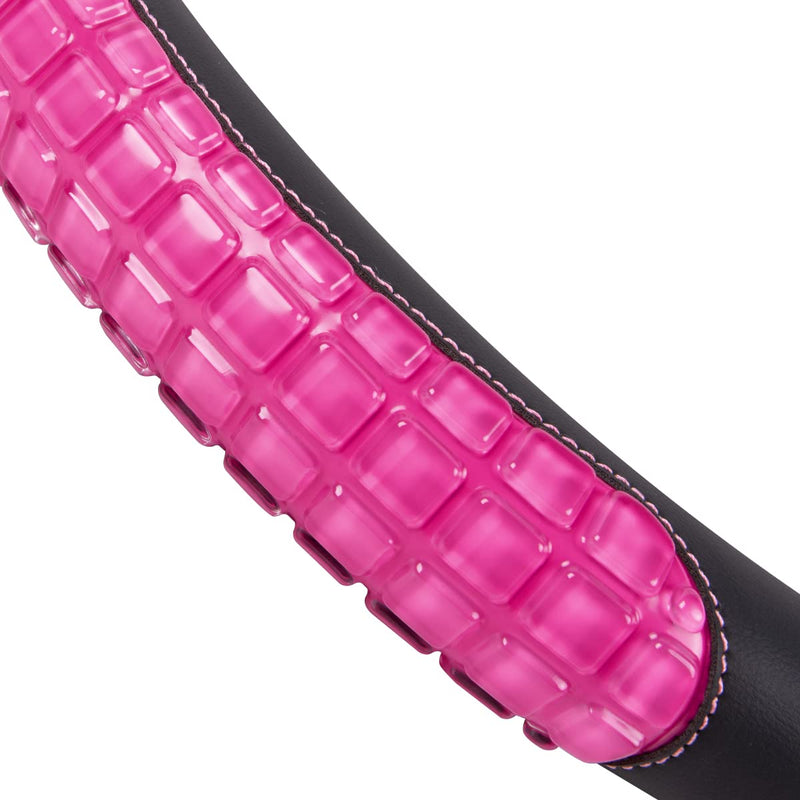 Flying Banner car Steering Wheel Cover Gel Massage Velvet Cool Warm Universal Size 15 inches SUV Truck Anti Slip Odorless Summer Winter (Black Pink, Gel Massage) Black Pink