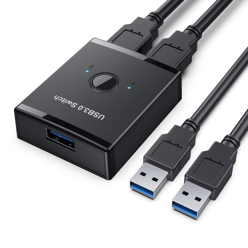 Cablecc KVM USB 3.0 Bidirectional Switch Selector 2 to 1 PCs Sharing or 1 to 2 Hub for Keyboard Mouse Scanner Printer