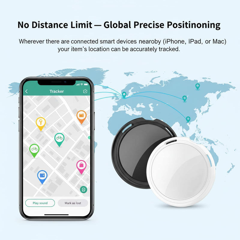 2 Pack GPS Tracker for Vehicles Work with Find My (iOS Only) Real Time Mini | Hidden Car Tracking Devices Worldwide Coverage Car Key Locator Waterproof No Monthly Fee No Subscription No SIM Card Required black+white