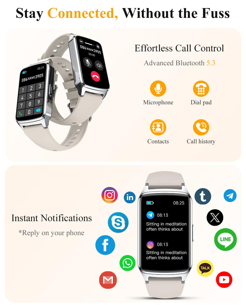 Fitness Smart Watch for Women Men, Step Counter Pedometer for iOS iPhone Android, IP68 Waterproof Activity Tracker with Calorie and Sleep Monitor, 110+ Sport Modes Smartwatch (Starlight) Starlight