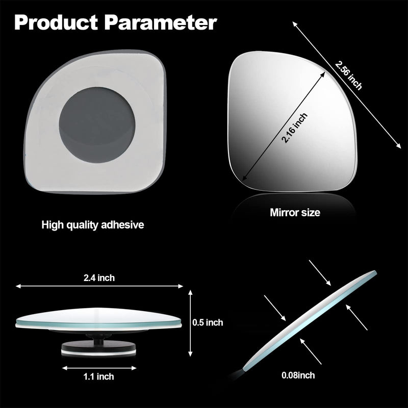 4 Pieces Fan-Shaped Automobile Rear Blind Spot Mirror, 360 Degree Rotating Design, Automobile Side Wide Angle Safety Convex Rearview for Car Truck Van (Natural Mirror Color)