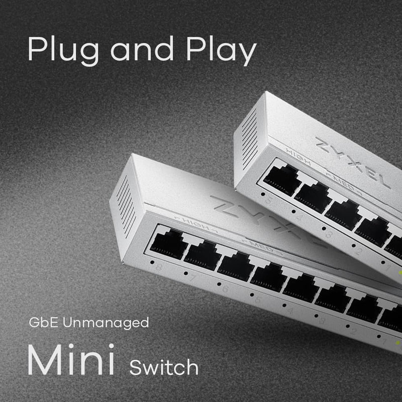 Zyxel 8-Port Gigabit Unmanaged Ethernet Switch, Ethernet Splitter, Desktop or Wall Mount [GS-108B v5] 8-Port | Metal