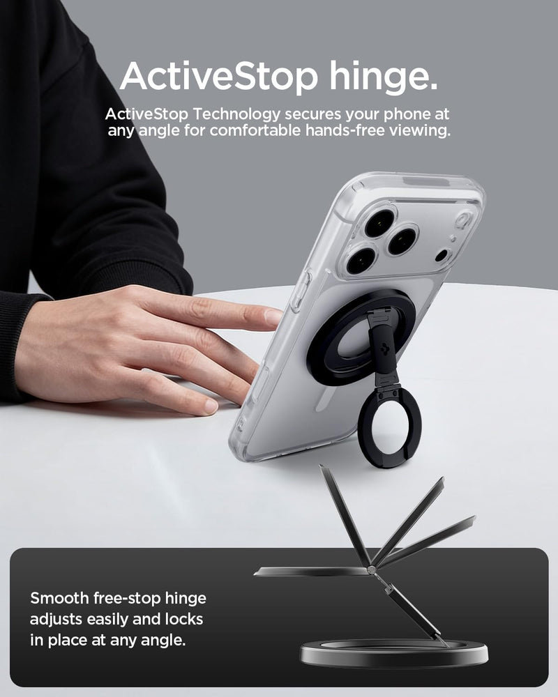 Spigen for MagSafe Phone Grip, O-Mag Ring MagFit Dual Magnet Hinge Holder | For iPhone 17-12, Pixel 11-10 & Galaxy S26-S24, Z Fold 8 Ultra/Z Fold/Flip 8- 7 with Magnetic Case 360° Rotation for Gym, Car Black