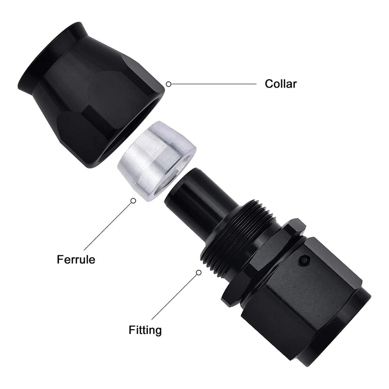 EVIL ENERGY 6AN PTFE Hose End Fitting Straight Black for PTFE Hose Only 4PCS