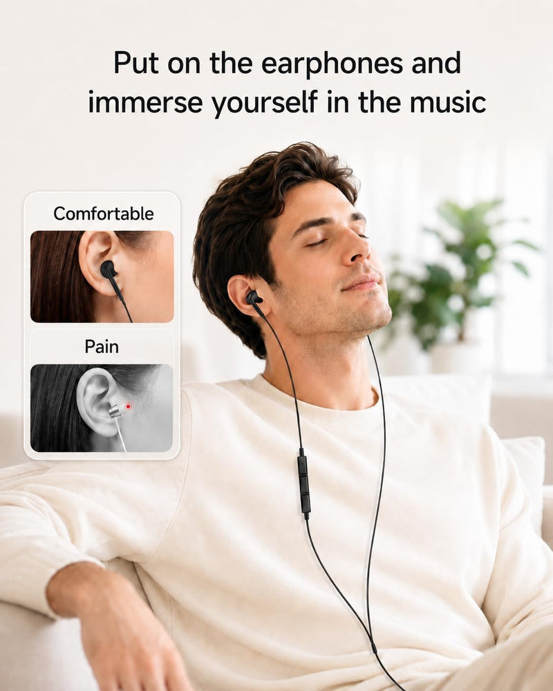 esbeecables USB C Headphones Wired, 2 Pack Type C Earphones with Mic & Remote Control, Noise Cancelling in-Ear Earbuds, Compatible for iPhone 17/16/15 Pro Max, Samsung S25, iPad, MacBook,Pixel (Black) Black