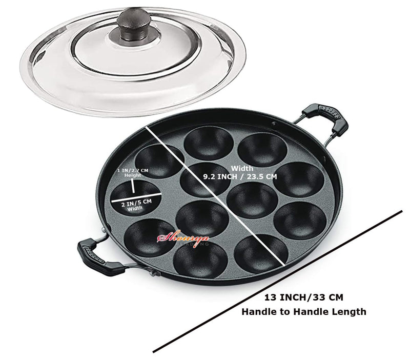 Non Stick Appam Pan,Appam Maker,12 Pits Appam Maker, Nonstick Appam Pan,Appa Chetty Paniyaram Pan Patra, (Medium Size)