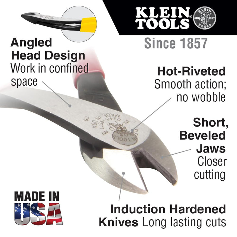 Klein Tools D2000-49 Pliers, Diagonal Cutting Pliers with Heavy-Duty Cutting Knives, Short Jaws and Dual Material Grips, 9-Inch, Yellow