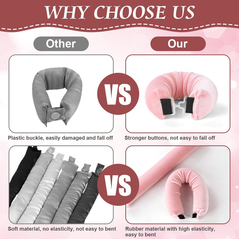 LOPHE 3 Pcs Heatless Hair Curler, Heatless Curls Blowout Rods Headband for All Hair Types, Soft Hair Roller Rods with Hook, Overnight Heatless Hair Curlers, Women Long Hair Styling Tools, Pink 3Pcs-Pink