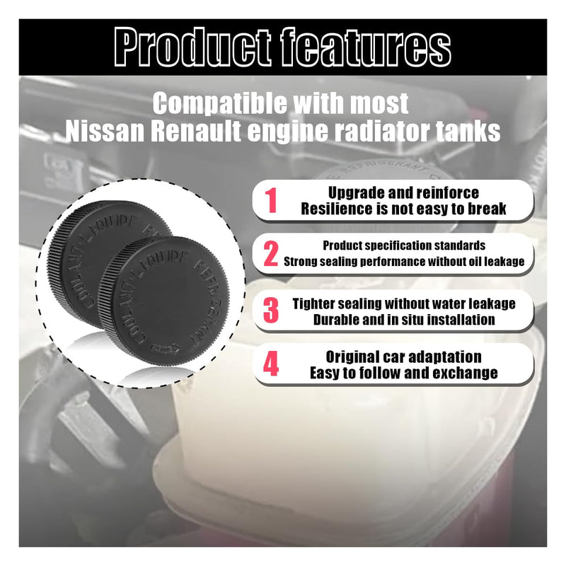 2PCS 21712-79900 Engine Radiator Coolant Water Tank Reservoir Cap, Car Radiator Cover Car Replacement Part, Compatible with Nissan Murano Rogue Versa Infiniti Black