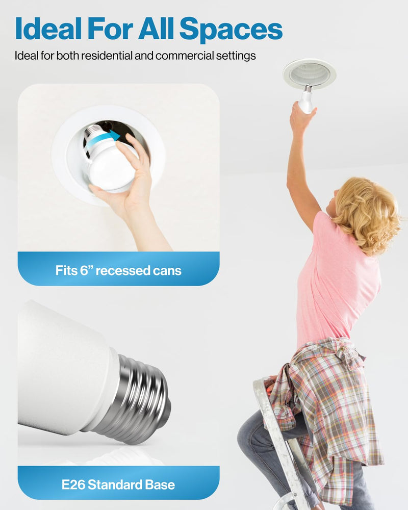 Sunco BR40 LED Light Bulbs, Indoor Flood Lights, Recessed Can Light Bulb, 1400 LM, 17W (100W Equivalent), 5000K Daylight, Dimmable, E26 Base, for Home, Bedroom, Kitchen UL 4 Pack