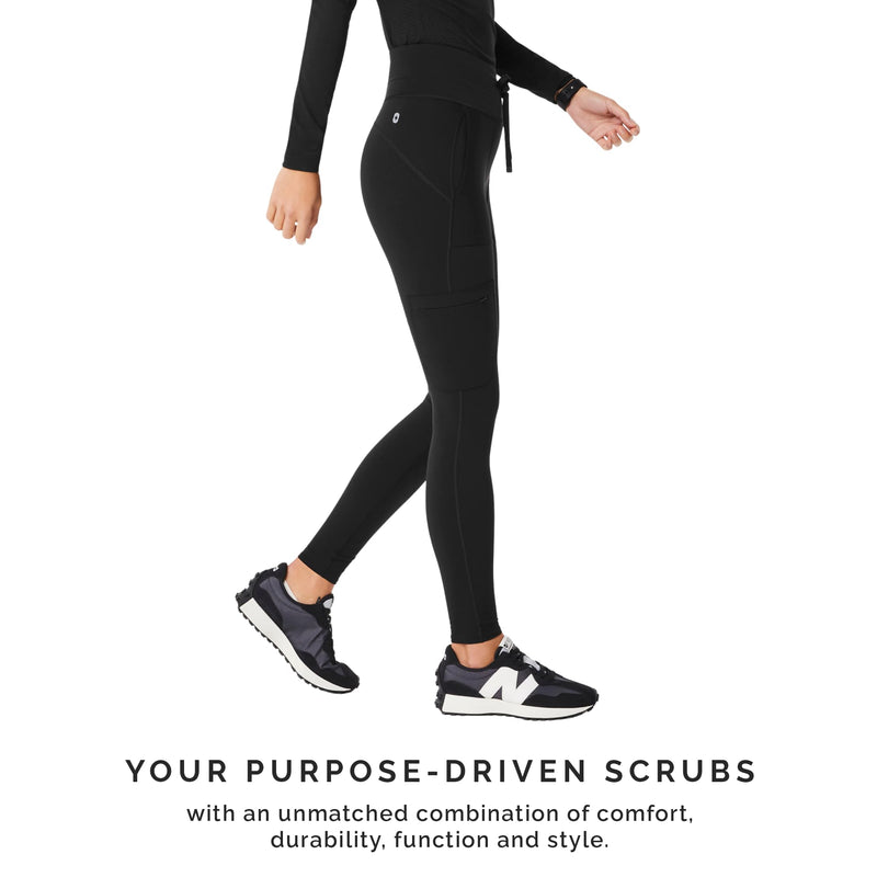 FIGS Seville High Waisted ScrubLegging for Women — Slim Fit Scrub Pant Legging, 6 Pockets, Form-Fitting, 4-Way Stretch Medium Black