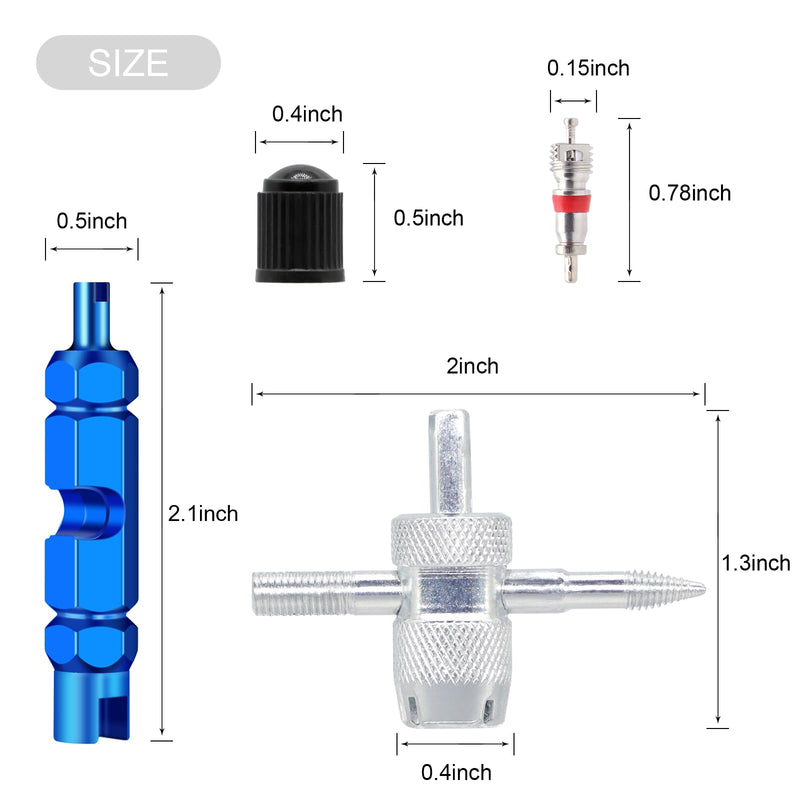 Valve Stem Removal Tool - 20Pcs Valve Cores, 10Pcs Tire Valve Caps, 4-Way Valve Tool, Valve Core Remover Tool Red