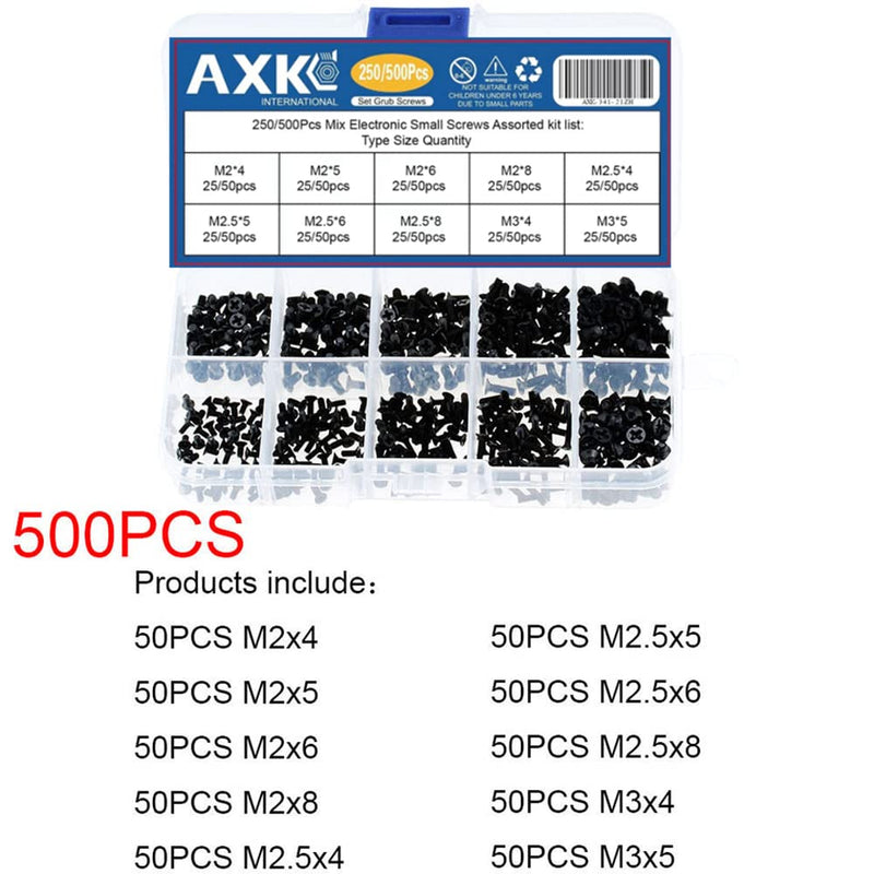 AXK GB819 M2 M2.5 M3 KM Screw Flat Head Phillips Screws Laptop Notebook Screws Set Kit for Computer Small Screw 250Pcs/500Pcs (250) 250