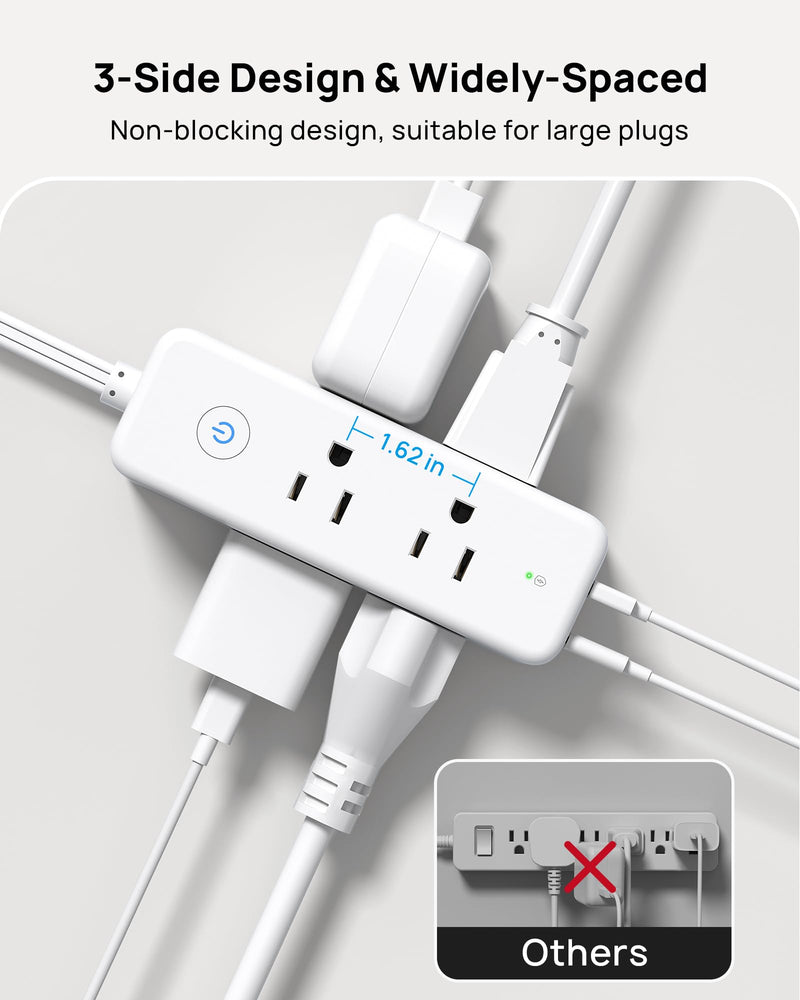 TROND Surge Protector Power Strip with 360 Rotating Flat Plug, White | 3ft Extension Cord, 6 Widely Spaced Outlets and 2 USB-C PD20W Ports, 1440J Surge Protector for Home Office Dorm Essentials