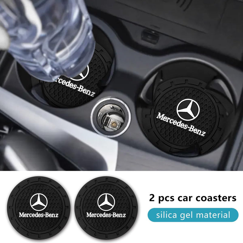 Generic Car Cup Holder Coaster for Mercedes-Benz A-Class C-Class CLA CLS AMG GLC GLE GLS Recessed Silicone Non-Slip Car Interior Accessories Drink Coaster 2.76in 2PC Black