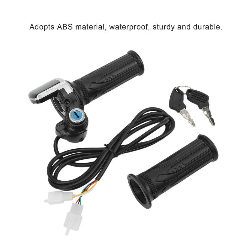 48V Half Twist Throttle, Electric Bike Throttle with LED Display Grip Lock Key Set for Ebike Motorcycle Scooter