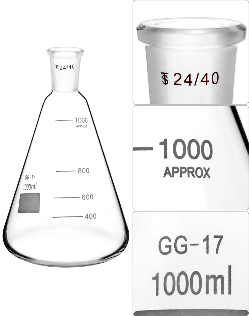 QWORK Borosilicate Glass 500ml Buchner Filtering Funnel and 1000 mL Erlenmeyer Flask, with Standard 24/40 Joint