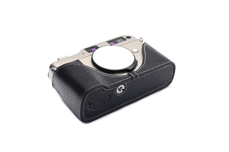 Contax G1 Case, BolinUS Handmade Genuine Real Leather Half Camera Case Bag Cover for Contax G1 Camera with Hand Strap (Black) Black