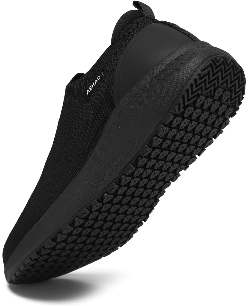 Women's Non Slip Work Shoes Food Service Waterproof Slip-Resistant Chef Shoe for Kitchen Restaurant Hospital Staff Lightweight Walking Sneakers with Easy-Clean Slip-On Design 7 All Black