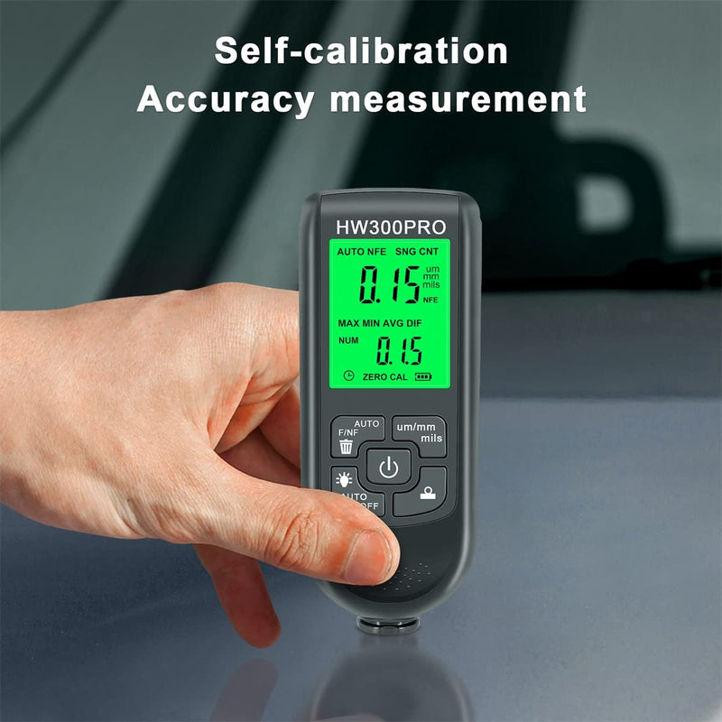 Paint Thickness Gauge Meter Fe/NFe Probe Coating Thickness Gauge Professional Multifunctional Car Paint Depth Gauge Test Precise HW-300PRO for Car Automatic Detection(black) (black) black