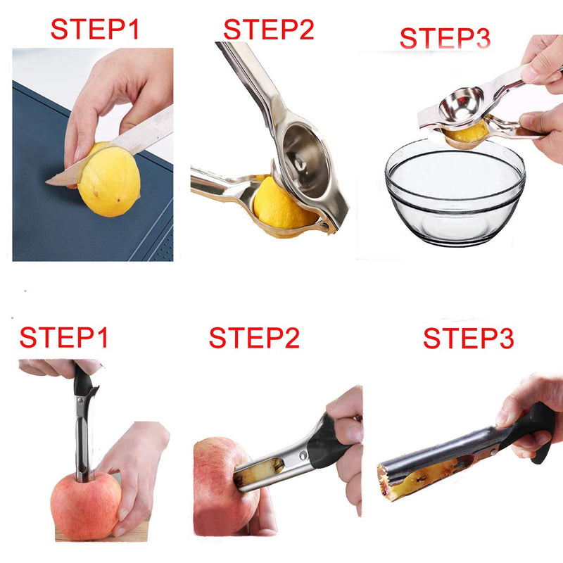 Pineapple Corer Peeler Slicer Cutter, Lemon Press Squeezer Manual Juicer, Apple and Jalapeno Pepper Corer Remover, yamesu 4-piece Set Kitchen Tools Apple Pineapple Pepper Lemon