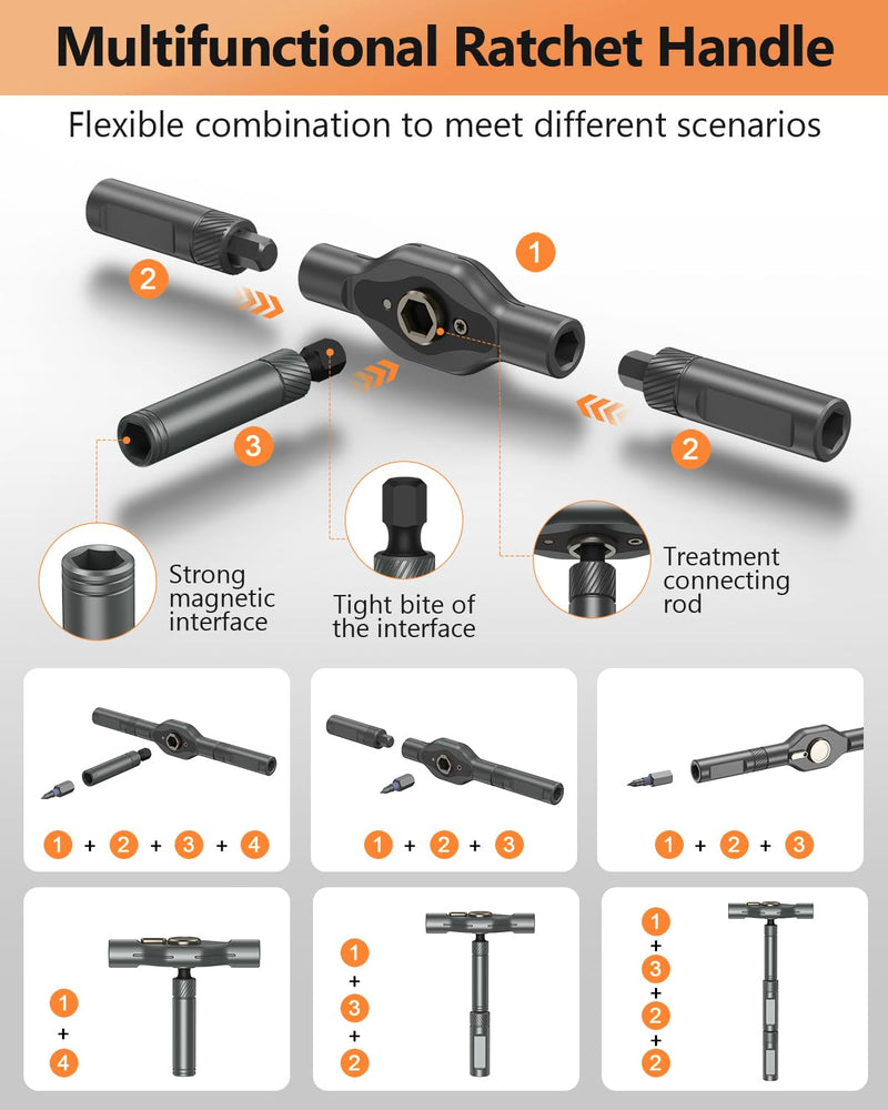 AMIR 42 in 1 Magnetic Screwdriver Set, Ratchet Screwdriver Set with Multi Bit, DIY Repair Tool Kit with Versatile T Handle for Furniture, Computer, Bicycle, Electronic Repair Orange