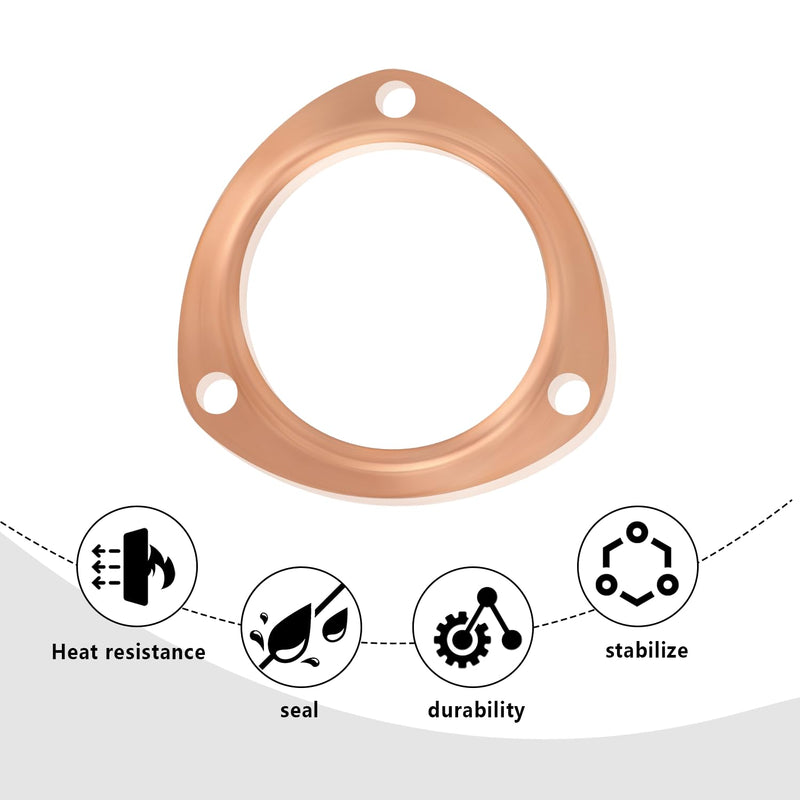 2PCS 3" Exhaust Gasket,Copper Exhaust Flange for Header Gasket & Collector Gasket,Car Accessories Exhaust Pipe Gasket Compatible with BBC/SBC,Automotive Exhaust Systems & Parts (3") 3"