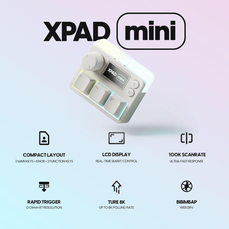 Pulsar Gaming Gears Pulsar Lab XPAD Mini 3-Key OSU Gaming Keypad, White | Compact 3-key OSU gaming keypad with up to 8,000Hz polling rate and 0.1ms low latency for fast, precise rhythm game inputs.