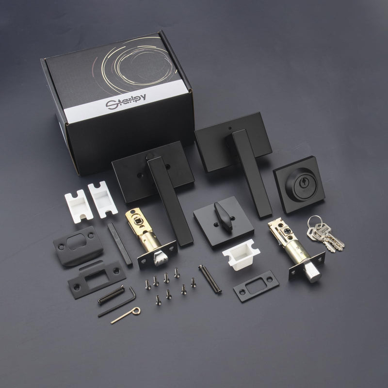 Exterior Door Lock Set with Deadbolt,Black Door Handle with Lock,Heavy Duty Front Door Lock 1 Deadbolt Combo Black