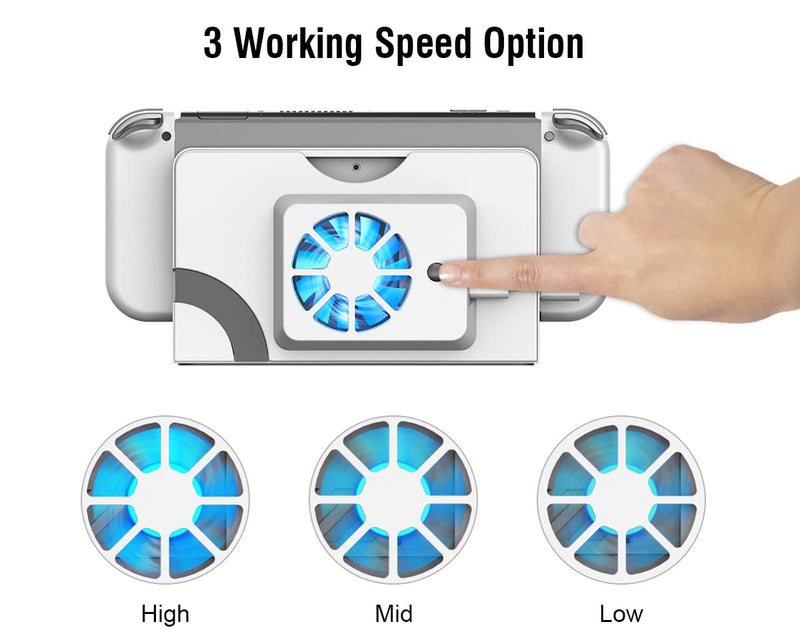 ElecGear Cooling Fan for Nintendo Switch OLED Dock, 3 Speed Replacement Back Cover for Switch New Dock, USB Powered Cooler with LED Lighting White