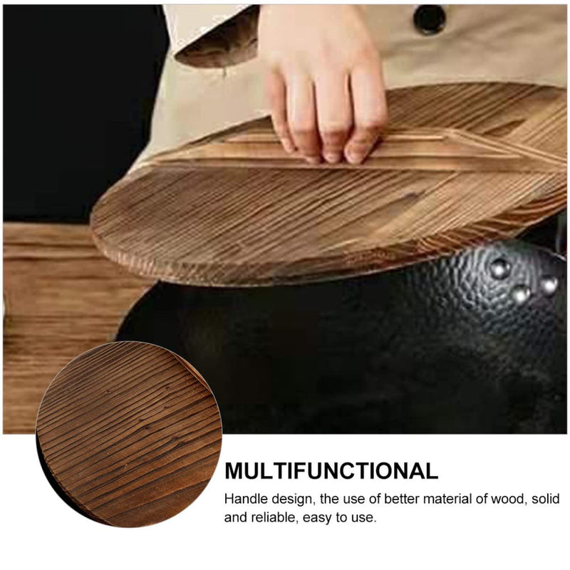Cabilock Wooden Wok Lid 15 Inch Cast Iron Pan Cover with Handle Anti-Overflow Pot Protector for Stove Top Cooking Lightweight Kitchen Lid for Wok Pot and Pan 38X38CM Random Color