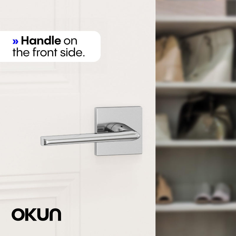 Okun Mirra Dummy Door Handle, Chrome Non-Turning Door Lever 1-Pack – Decorative Reversible Interior Handle for Closet, Pantry, Hallway & French Doors, Sleek Modern Design