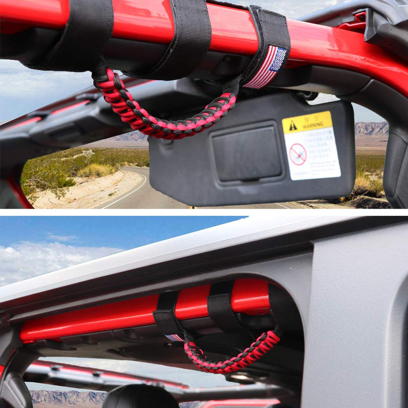 Handles Grab Roll Bar Grab Handles Grip Handle for Jeep Wrangler Accessories TJ JK JL Gladiator JT UTV ATV - Upgrade Metal Buckle, Red, 2 Pack (Not for Sky One Touch Roof, Not for 2024+ Up) 2 Piece