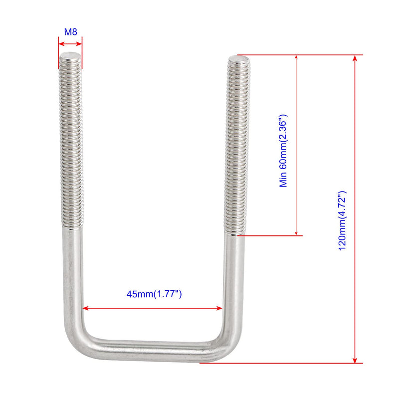 Square U-Bolts 1.77inch(45mm) Inner Width M8 Thread 304 Stainless Steel Silver with Plates Nuts Flat Washers for CarRVTrailer Bumper,4Pcs,M8x45x120mm M8x45x120mm