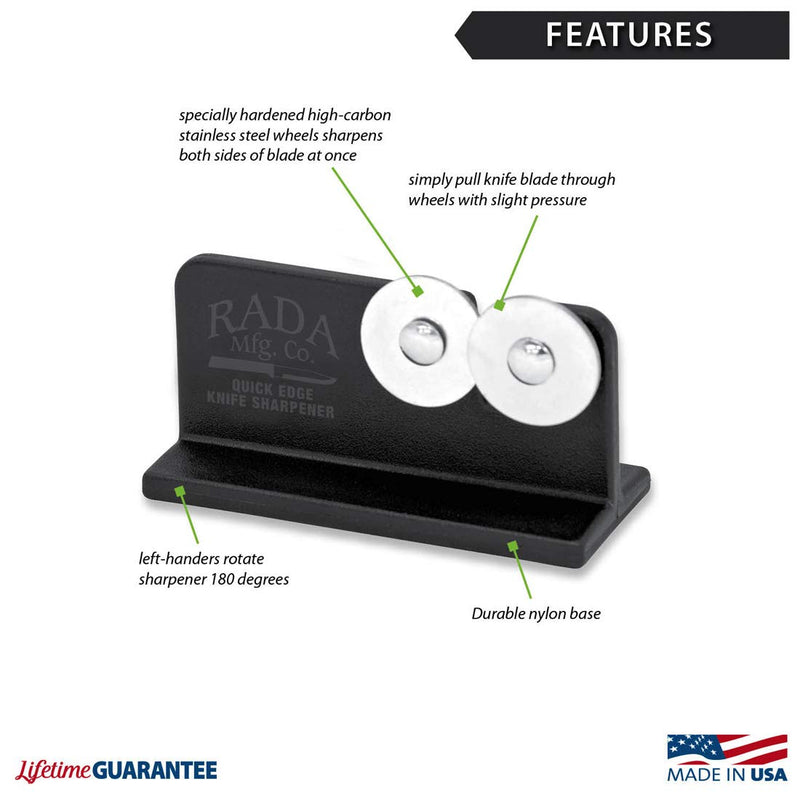Rada Cutlery Quick Edge Knife Sharpener (R119), 3.5"x2", Stainless Steel Wheels, Made in USA. Pack of 2
