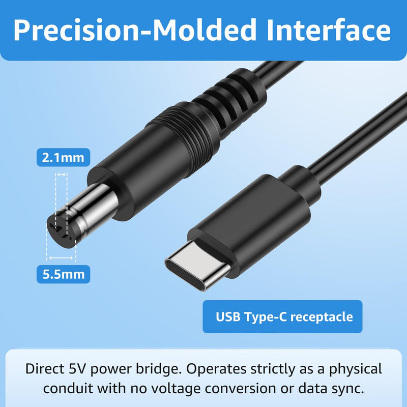 8.6" 20AWG DC 5.5x2.1mm Male to USB-C Male Power Cord, 4-Pack | For 5V USB-C powered devices, single-board computers, routers, mini desk fans, LED lamps, DIY electronics projects