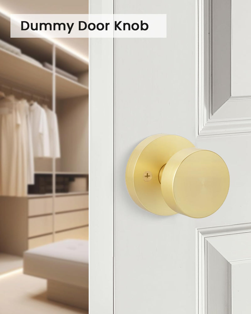 Goldenwarm Gold Door Knob Dummy, Zinc Alloy Keyless Brushed Gold Door Knobs for Closet and Bifold - Single Side Non Turning (1 Pack/2 Pieces) 1