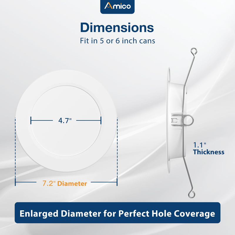 Amico Recessed Lighting 5/6 Inch, 4 Pack 5CCT Flat LED Can Lights, 2700K/3000K/4000K/5000K/6000K Selectable,12W Eqv 120W, 1050LM Brightness, Retrofit Installation - ETL & FCC 6 Inch