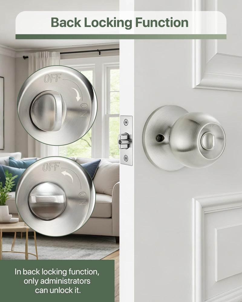Fingerprint Door Knob, Biometric Door Lock with Auto Lock, Passage Mode, Rechargeable Battery, Thumbprint Entry Door Knob for Bedroom, Office, Apartment & Front Door