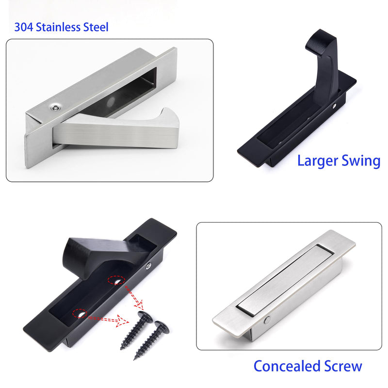Dontay Sliding Pocket Door Handles, 304 Stainless Steel Non Locking Pocket Door Hardware, Recessed Flush Finger Pulls, Heavy Duty Edge Pull (1 Set, Satin Nickel, 6 Inch) 1 Set